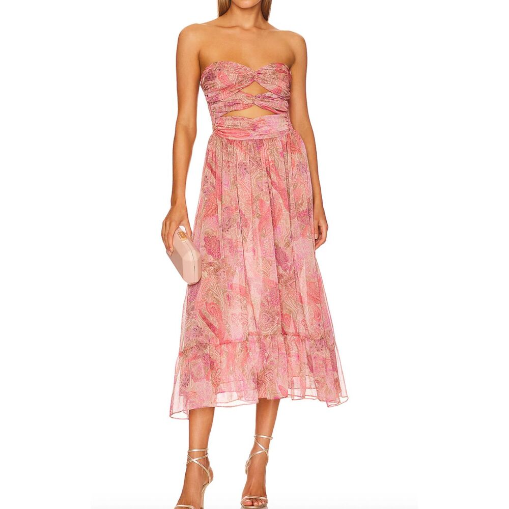 MISA LOS ANGELES Arianne Chiffon Sleeveless Midi‎ Dress Pink XS